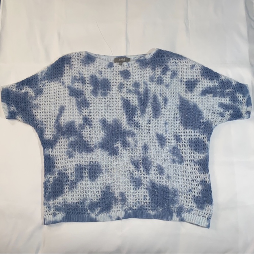 Marled Reunited Clothing Tie Dye Open Knit Crocheted Short Sleeve Blue Shirt